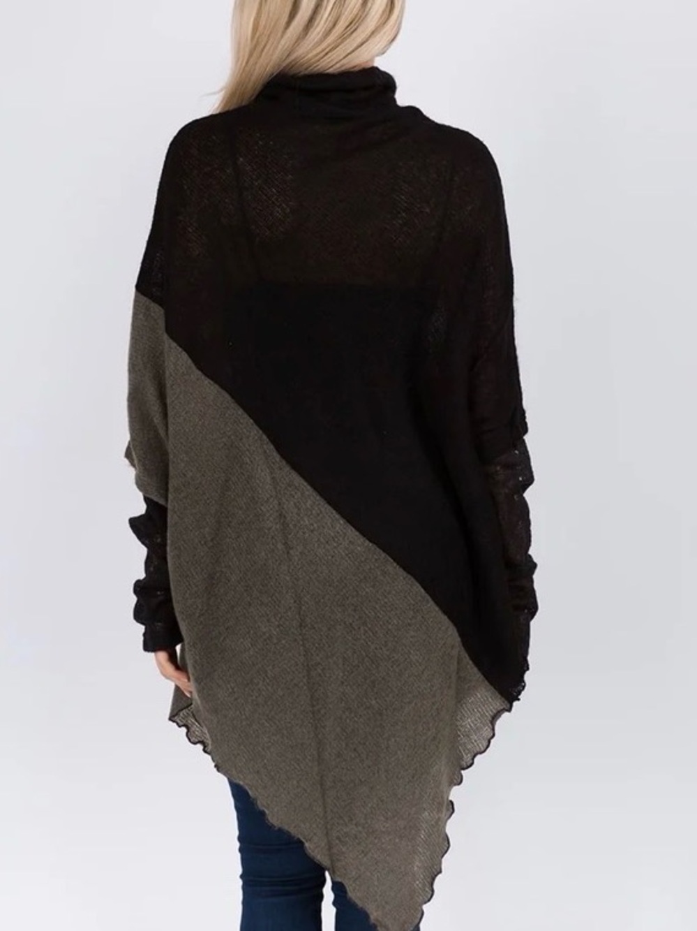 Avatar Acrylic Knit Poncho cream & brown One Size - Picture 2 of 6